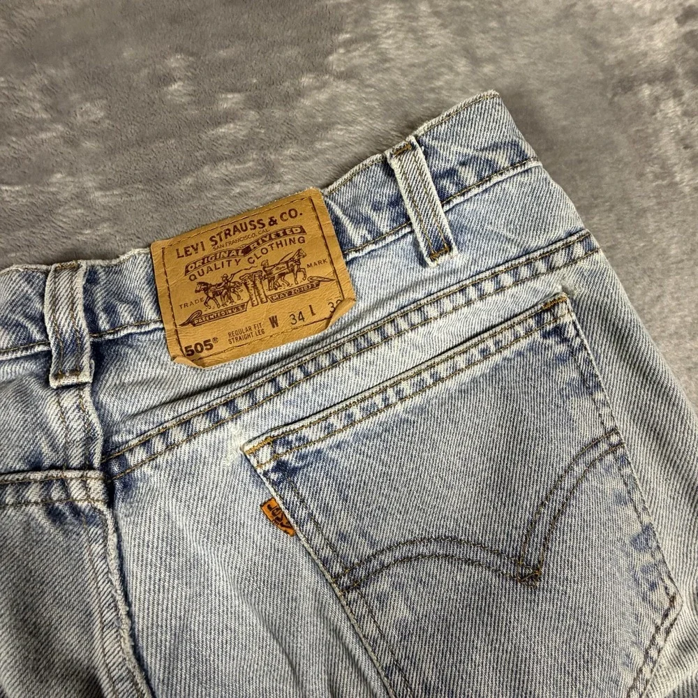 Vtg Levi's 505 Orange Tab Jeans Men's 34x32 Fit 34x31 Light Wash Distressed 90's